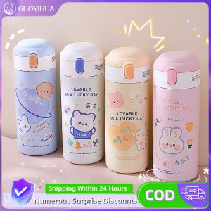 400ml กระติกน้ำเด็กเก็บอุณหภูมิร้อนเย็น ความต้านทานต่อการตกและทนต่ออุณหภูมิสูงติดตั้งถ้วยน้ำซิลิโคนอ่อนสำหรับเด็ก