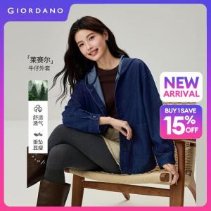 Giordano Beau Monde Women Double pockets curved hem hooded denim jacket Free Shipping 13376703
