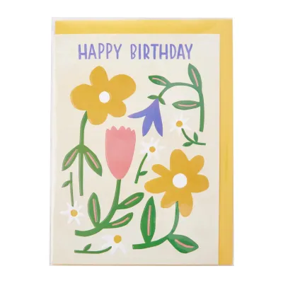Raspberry Blossom Happy Birthday Colourful Meadow Flowers Luxury Birthday Card