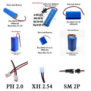 Pin sạc 3.7v - 4.2v dung lượng 3000 4000 5000 6000 8000 7500 6000 9000 12000 10000 Với Jack PH 2.0 Và Mạch Bảo Vệ 1s 4A dùng cho đèn tích điện quạt mini loa karaoke box Vợt Muỗi