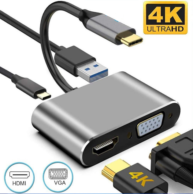 Cáp chuyển USB Type-c ra 4 cổng HDMI/ VGA/ USB và cổng sạc hỗ trợ chế ...