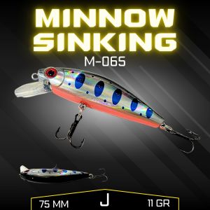 [ M-065 ] Rattle Minnow Sinking 75mm 75cm 11gr Umpan Pancing Lure Casting Action Tenggelam