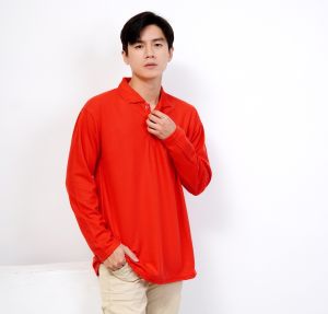 Kaos Kerah polos Lengan panjang MERAH - Kaos Kerah panjang polos merah - Baju Kerah Merah Polos - Kaos Kerah Polos