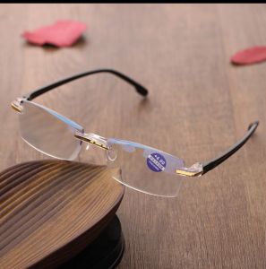 Ready stock diamond cut edge rimless glasses reading glasses mens high-definition lightweight anti-blue light comfortable elderly rimless eye protection reading glasses