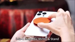 Magnetic Phone Case Stand with Mirror for MagSafe Universal Metal Adjustable Kickstand for iPhone 17/16/15/14 Pro Max  Phone Mirror for All Smartphone Used for Women Outdoor Makeup Black