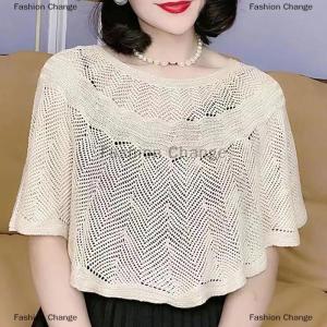 [COD] Fashion Change Womens Knitted Hollow Cotton Shawl Scarf Blouse Summer Autumn Elegant Ladies Sun Protection Cloak Smock