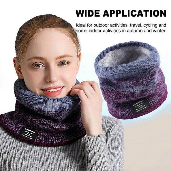 Winter Circle Loop Scarves Fleece Lined Neck Warmer Thick Knitted Scarf