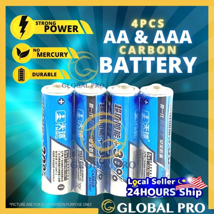 4 PCS 1.5V AA / AAA Battery Carbon Battery Bateri Tahan Lama Remote ...