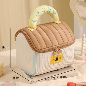 Charming Color Block Makeup Bag Cute House Design Large Capacity Organizer LG0047