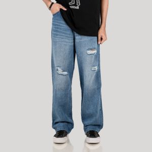 Otsky X Cavier Celana Jeans Pria Denim Osaka Ripped Light Blue Loose Fit