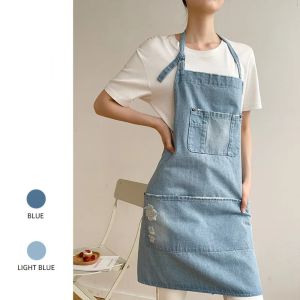 THTZI Denim Apron Elegant Oil-Proof Waiter Extended Aprons Temperament Soft Kitchen Cooking Apron Home Kitchen