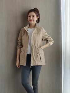 Womens Plus Size Jacket – New Style Spring/Autumn Windbreaker Slim Waist Double-Layer Design Lightweight Casual Outerwear Fashionable & Comfortable Coat