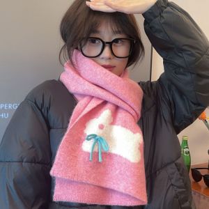 XUNXUAN Warmer Rabbit Knitted Scarf Polyester Soft Cartoon Thick Shawl Large Bow Long Scarf Girls