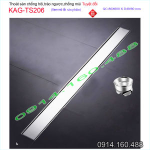 Thoát sàn chống hôi KAG-TS206 chữ nhật 8x60 mm ống D49-60 Phễu thu nước cắt gạch thoát nhanh thiết kế sang trọng sử dụng tốt