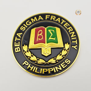 Beta Sigma Fraternity Car Emblem - Gold and Black - Book and Laurel Design - BS Fraternity Badge