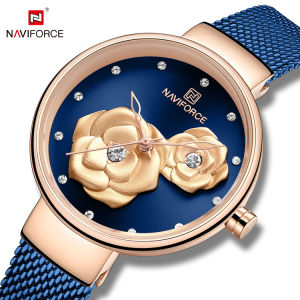 NAVIFORCE 5013 Rose Dial Design Luxury Steel Mesh Belt Bracelet Watches Japan Movement Ultra-Thin Casual Wristwatch Quartz Clock