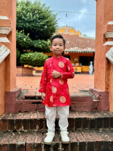 Áo Dài Trẻ Em # Áo Dài Lụa Gấm Đồng Tiền Cho Bé # Quần Áo Bé Trai