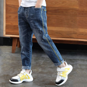 4-13 Years Kids Boys Children Clothes Jeans Pencil Pants Light Washed Casual Denim Cotton Bottoms Fashion Long Trousers Casual Boy Slim Straight Jeans Fashion Denim Clothing Pants Elastic Waist Bottoms