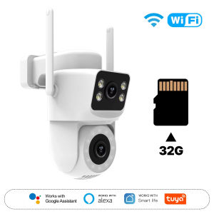 Tuya Smart WiFi Outdoor Security Camera 8MP Dual Screen 2.4G/5G IP65 Waterproof Motion Detection Auto Track Two-Way Audio
