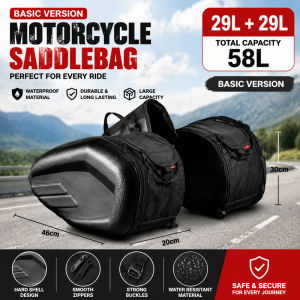 Motorcycle Saddle Bag 2PCS 36L-58L Expandable Large Capacity Side Bags Universal Motorbike Touring Pannier Rear Storage Luggage with EVA Molded Shell Reflective Piping Buckle Strap 600D Nylon Black