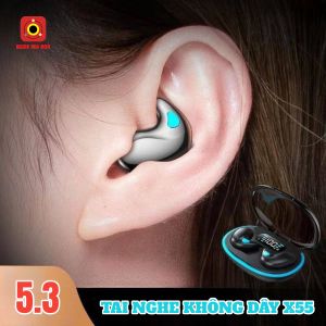 Tai Nghe Bluetooth 5.3 Nhét Tai X55 Mẫu Mới Mỏng Nhẹ Nằm Ngủ Micro Tích Hợp Chống Nước