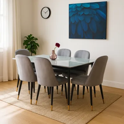 Furniture Direct ATLAY Sintered Stone 6 Seater Dining Set-Grey Marble