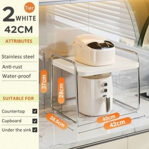 SJorage Adjustable Microwave Stand 2 Tier Pull Out Kitchen Storage Rack with Rollers Heavy Duty Heat Resistant