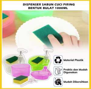 TEMPAT SABUN CAIR CUCI PIRING BENTUK BULAT SOAP PUMP DISPENSER 2IN1 1000ML + SPONGE WADAH SABUN VIRAL