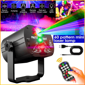 COD TaffLED Lampu Disco Laser Sensor Suara Musik Mini RGB 60 Patterns USB 240V with Remote Control