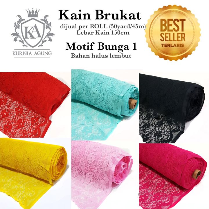Kain Brokat Brukat Motif Bunga GULUNGAN 45 meter Lebar 150cm Murah