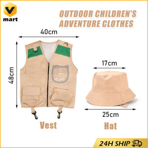Durable Outdoor Explorer Set Toddlers Cargo Vest and Hat Safari Costume for Boys and Girls 100-140cm Children Outdoor Adventure Kit for Kids Cargo Vest Hat Set Explorer Costume Role Play Toy Costumes