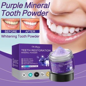 Purple Mineral Tooth Powder Teeth Whitening Tooth Powder Natural Mineral Teeth Whitener Yellow Removal Dental Care Antibacterial Teeth Stain Remover 矿物牙粉 美白牙粉