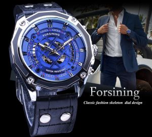 Forsining Automatic Watch Fashion Black Belt Mechanical Movement Skeleton Mechanical Watch Top Brand Luxury. Mens Gifts