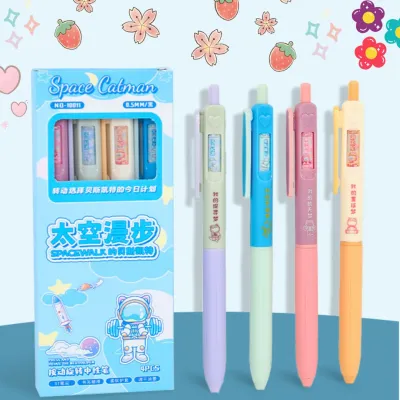 PULPEN GEL MEKANIK ISI 4 PCS 05 MM DENGAN GAMBAR YANG BISA BERPUTAR MOTIF KARAKTER KARTUN LUCU KAWAII TINTA HITAM