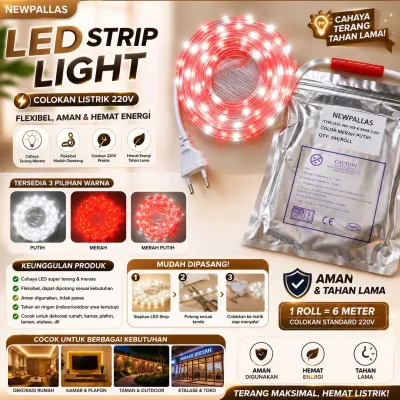 LAMPU LED STRIP SELANG WARNA WARNI 3528 2835 220V + ADAPTOR 6M OUTDOOR LED STRIP RGB LAMPU HIAS / Lampu Led Strip