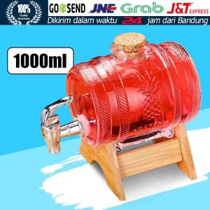 Dispenser Air Dengan Tutup dan ABS Keran Kapasitas 1 Liter Dispenser Wadah Minuman Dengan Rak Kayu Water Tank Portable Dispenser Kulkas Dispenser Jus Juice Dispenser Air Minum Serbaguna Galon Air Kecil Ketel Minuman Dingin Bahan Material Kaca