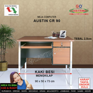 Meja Komputer Kaki Besi Croom Tepi Daun Meja Tebal 25cm Ada Lemari Kecil dan Laci pakai Kunci