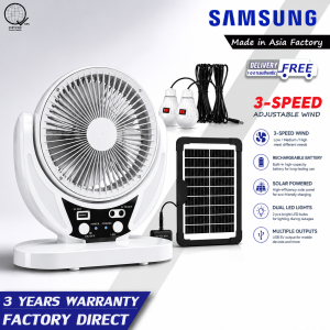 [3 Years Warranty] Solar Fan With Light Reachargeable Solar powered fan Rechargeable Portable Cooling Fan SOLAR FAN KIT Fan + Solar Panel + LED Lights