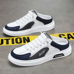 2025 New Half Shoes Slippers For Men Breathable Soft Mens Mesh Slip On Half Loafers Shoes School Casual Shoes