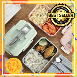 Kotak Tempat makan Bahan Jerami Gandum Lunch Box Set Dengan Sendok Garpu Sumpit by Einstein-Store