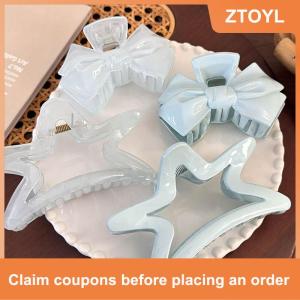 【ZTOYL】 Sweet Cream Blue Bow Five-Pointed Star Hair Clip Geometry Hair Claw For Women Elegant Bowknot Crab Barrettes Hair Accessories