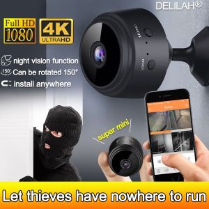 【Free 8G SD】DELILAH A9 Mini Camera CCTV 1080P Ultra HD Camera Surveillance Cameras 360°panoramic voice Infrared Security Camera WifI HD Mini Camera Camcorder Web Video Surveillance CCTV Home IP Camera Package safety APP
