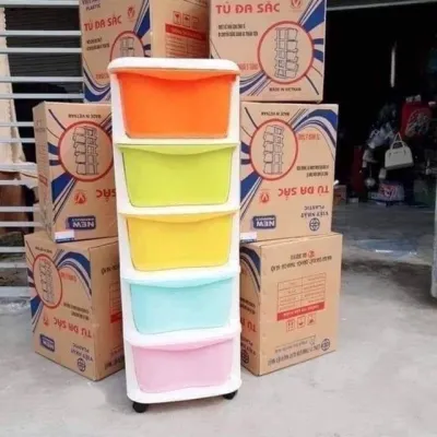 Tủ nhựa 5 tầng tủ đa sắc ngăn kéo có bánh xe hàng Gia Long đựng đồ chơi cho bé quần áo có bánh xe dễ dàng di chuyển