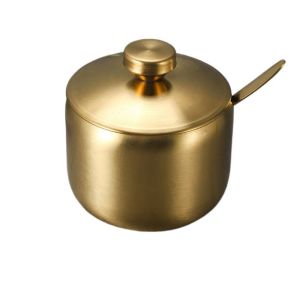 COZYHAUS Stainless Steel Sugar Bowl with Spoon Lid Gold Silver Storage Jar Useful Large Capacity Small Condiment Container Salt