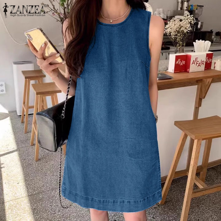 Queean ZANZEA Korean Style Women's Denim Dress Summer Fashion Sleeveless  Shift Dress Holiday Casual Tank Dress #10 | Lazada PH