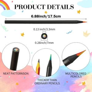 5/1Pc Black Wood Rainbow Pen Large 7-Color Pencil for Sketching Graffiti Painting Student Stationery