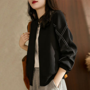 la Áo Jacket Dài Tay Dây Xích Chéo Cảm Giác Thiết Kế Đồng Phục Bóng Chày Trang Phục Nữ Áo Khoác Cardigan Thường Ngày Rộng Rãi Mẫu Mới Xuân Thu Sành Điệu