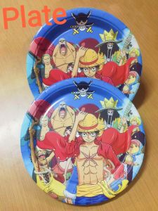 10 Pcs 9 inches One Piece theme Luffy Happy birthday cake plate disposable cartoon cutlery paper plate