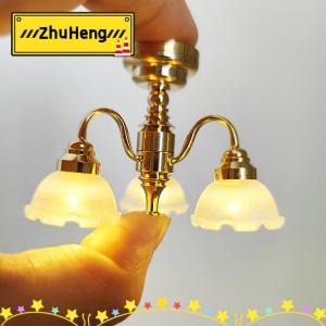 zhuheng 1:12 Dollhouse thu nhỏ Led Vàng trần đèn chùm chiếu sáng nhà mô hình đồ nội thất trang trí nội thất đồ chơi nhà búp bê phụ kiện