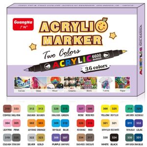 Guangna 36/60/84/120 Colors Sketching Markers Set Dual Brush Acrylic Paint Pens for Calligraphy Lettering Rock Glass Canvas Metal Ceramic Wood